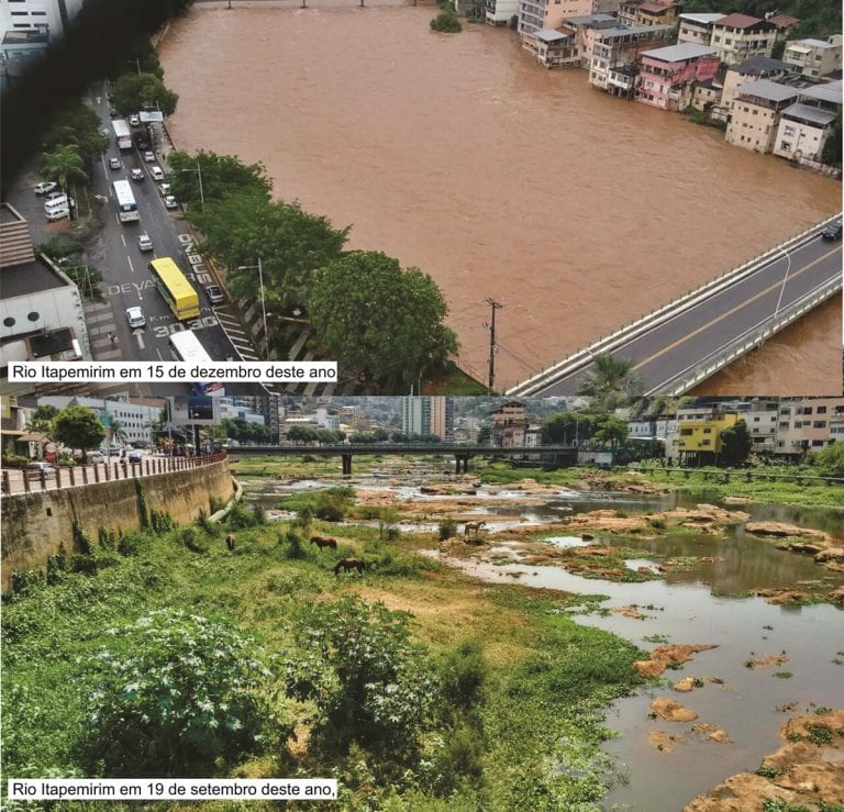 Nível do Rio Itapemirim subiu. Compare imagens desta quinta e durante a seca