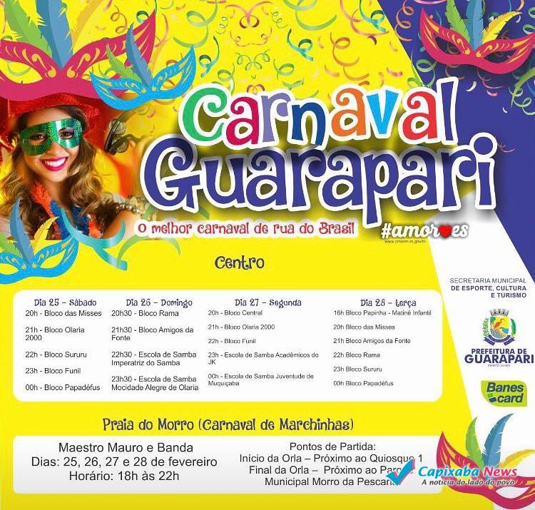 Prefeitura de Guarapari divulga programação oficial do Carnaval 2017