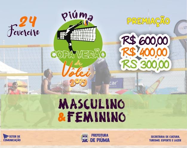 Inscrições abertas em Piúma para a COPA VERÃO DE VÔLEI DE PRAIA