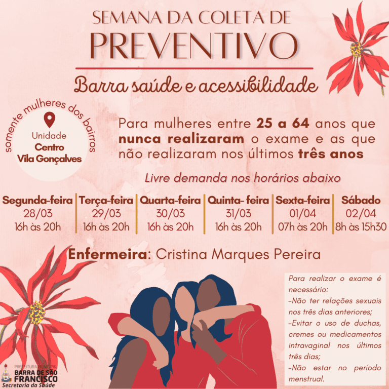 Saúde oferece exame preventivo do colo do útero amanhã, sábado, das 13 às 17 horas, na Unidade de Saúde Vila Vicente