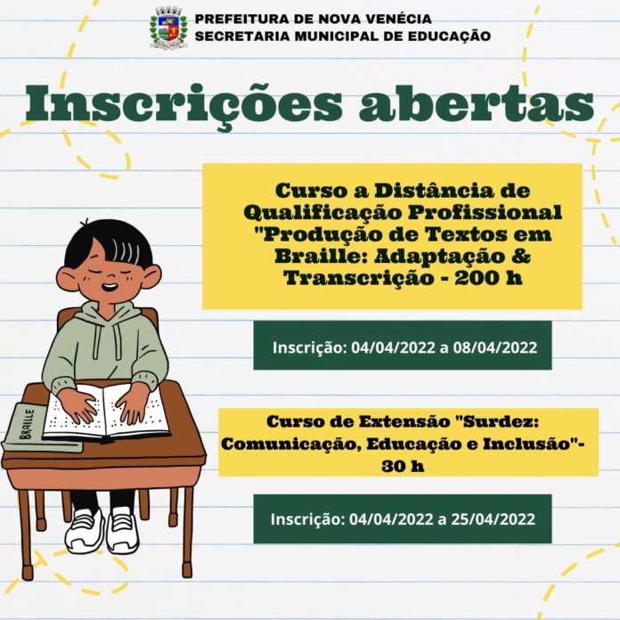 A Secretaria de Educação de Nova Venécia divulga inscrições em cursos voltados para área da educação especial