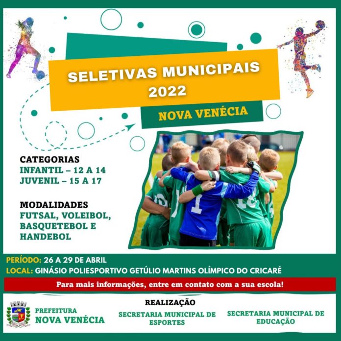 Secretaria de Esportes de Nova Venécia divulga tabela das Seletivas dos Jogos Escolares