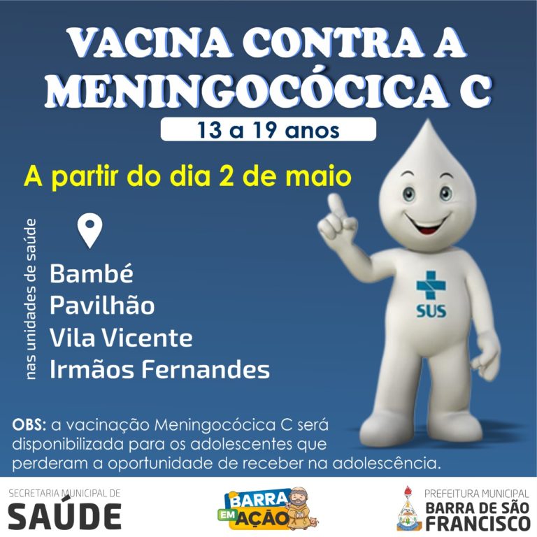 Vacina contra meningite C estará disponível para adolescente entre 13 a 19 nos em Barra de São Francisco
