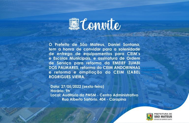 CONVITE -  ENTREGA DE EQUIPAMENTOS PARA CEIM’S E ESCOLAS MUNICIPAIS