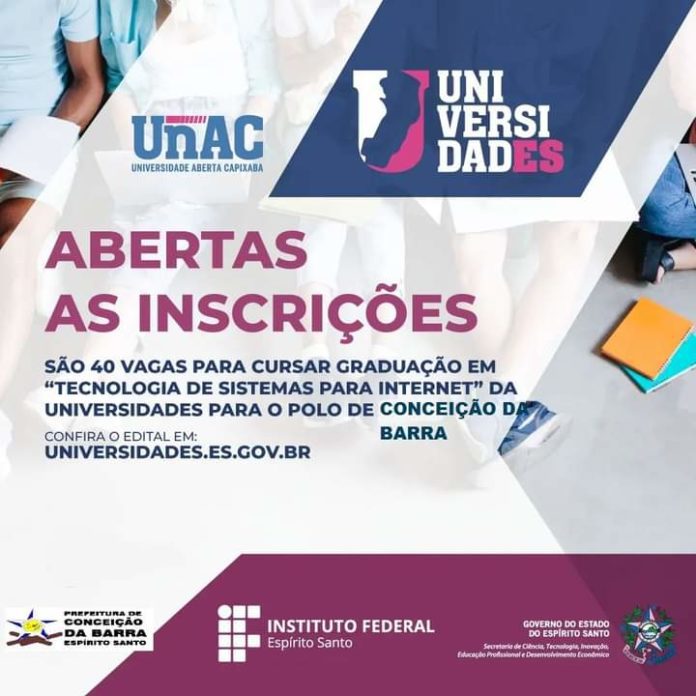 INSCRIÇÕES ABERTAS PARA O CURSO DE GRADUAÇÃO EM TECNOLOGIA EM SISTEMAS PARA INTERNET DO PROGRAMA UNIVERSIDADE ABERTA CAPIXABA.  