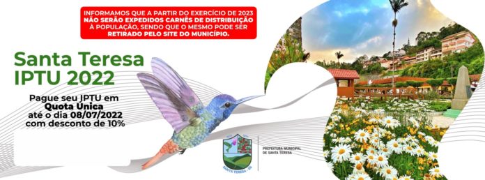 Os carnês do IPTU estão disponíveis na Prefeitura de Santa Teresa