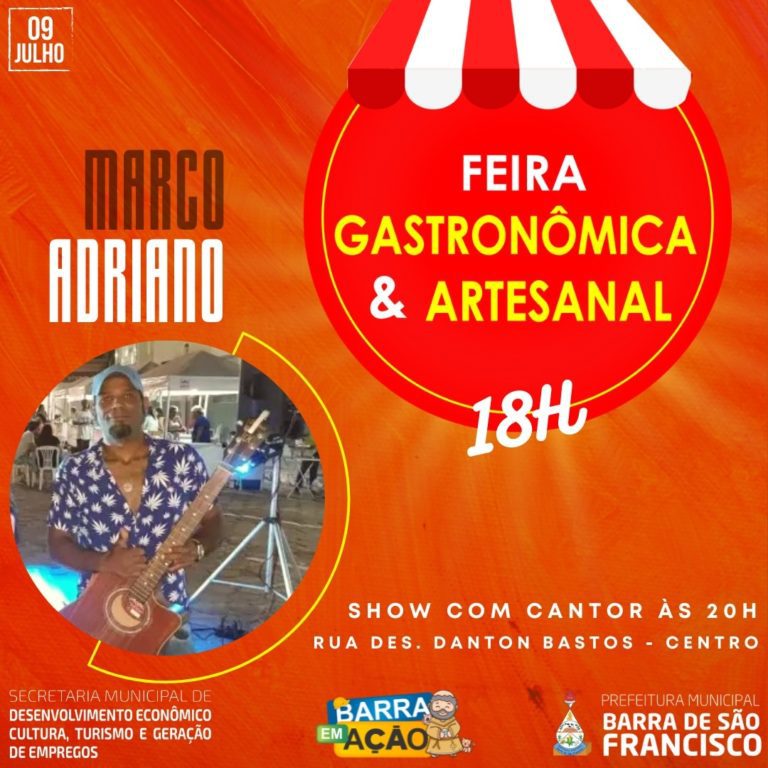 Marcos Adriano volta à Feira Gastronômica e Artesanal no centro da cidade, neste sábado, 9