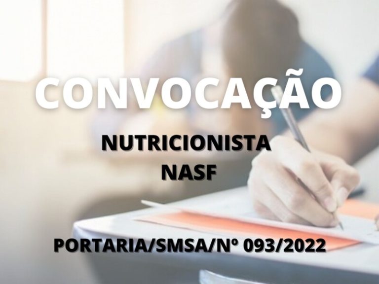 Convocação para candidato aprovado no cargo de Nutricionista - Nasf