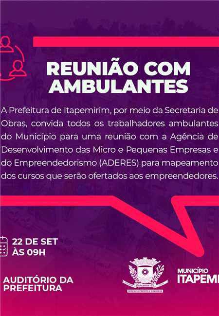 ATENÇÃO TRABALHADORES AMBULANTES DE ITAPEMIRIM, FIQUEM ATENTO A ESSA OPORTUNIDADE DE CURSO!!!