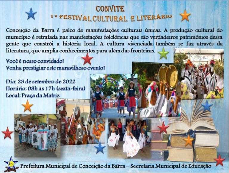 PREFEITURA MUNICIPAL ATRAVÉS DA SECRETARIA MUNICIPAL DE EDUCAÇÃO REALIZARÁ 1º FESTIVAL CULTURAL E LITERÁRIO!!!