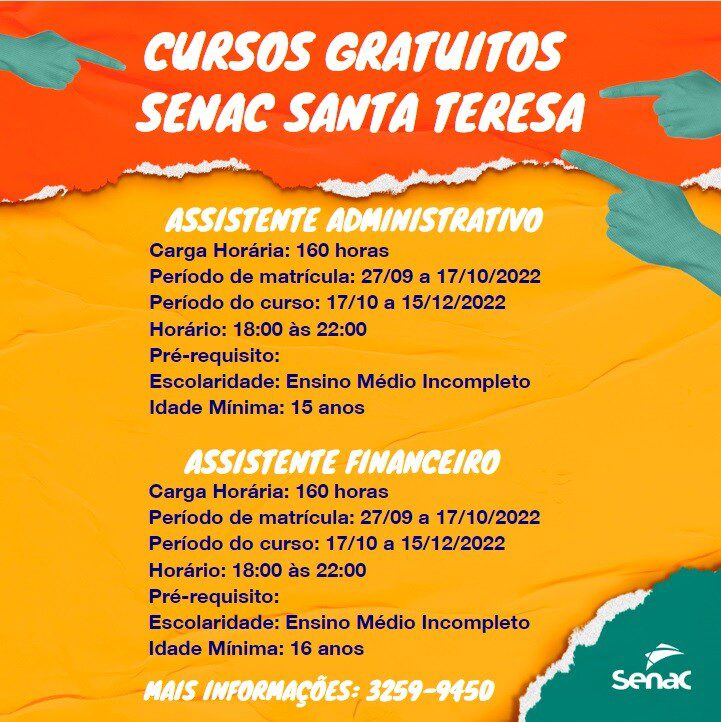 Senac tem vagas para cursos de assistente administrativo e assistente financeiro