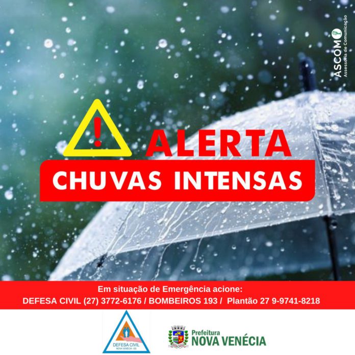 Defesa Civil de Nova Venécia alerta para chuvas intensas no município