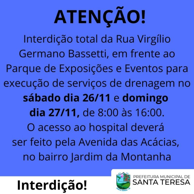 Interdição este fim de semana próximo ao Parque de Exposições