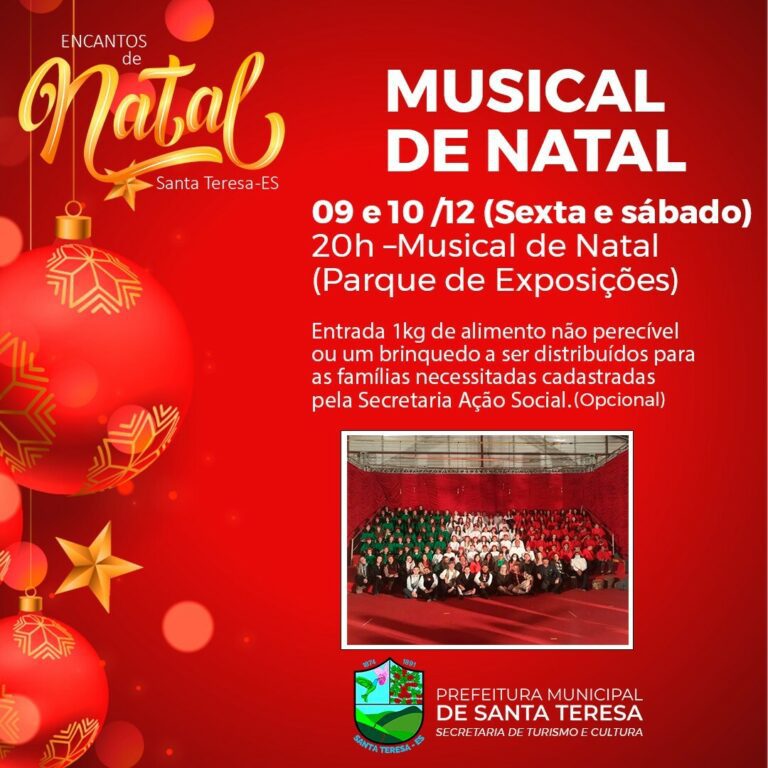 Musical de Natal traz brilho, música e luz para Santa Teresa no próximo fim de semana