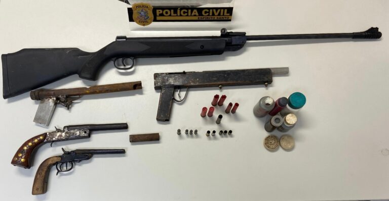 Operação apreende armas e veículo com documento falso em ferro-velho na zona rural de Vila Valério