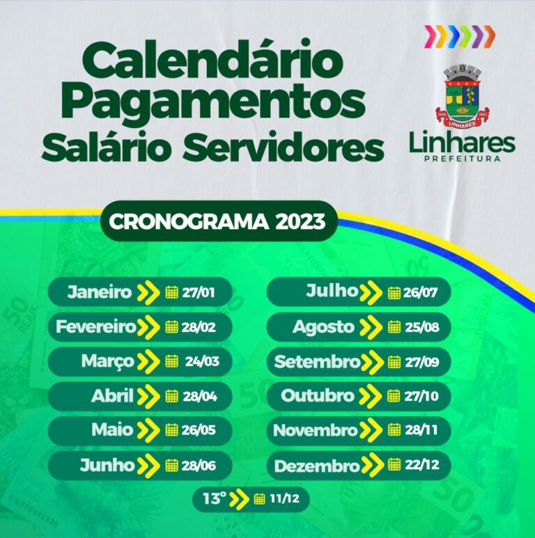 Prefeitura de Linhares divulga calendário anual de pagamento dos servidores para 2023