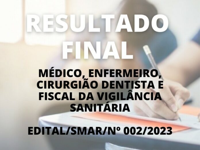 Resultado final após recurso, aos cargos de Médico, Enfermeiro, Cirurgião Dentista e Fiscal da Vigilância Sanitária