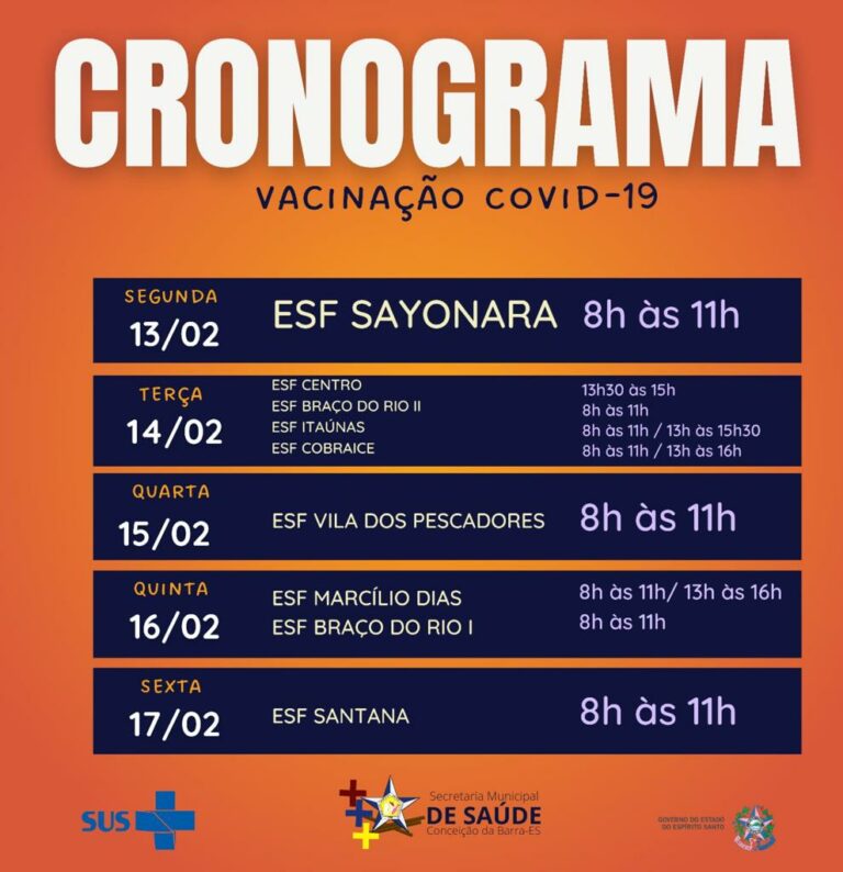 CRONOGRAMA VACINAÇÃO COVID-19 - 13/02 - 17/02