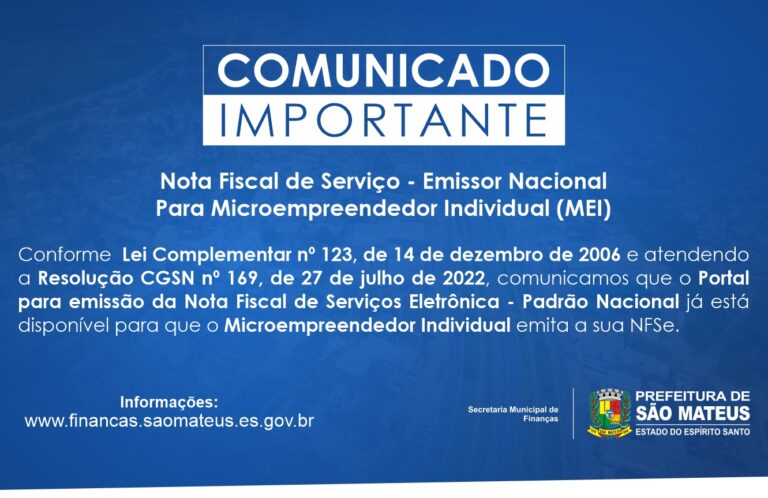 COMUNICADO: NOTA FISCAL DE SERVIÇO - EMISSOR NACIONAL  PARA MICROEMPREENDEDOR INDIVIDUAL (MEI)