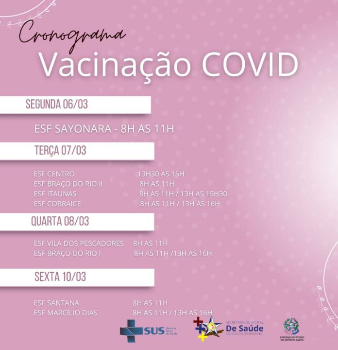 CRONOGRAMA VACINAÇÃO - 06 A 10 DE MARÇO DE 2023