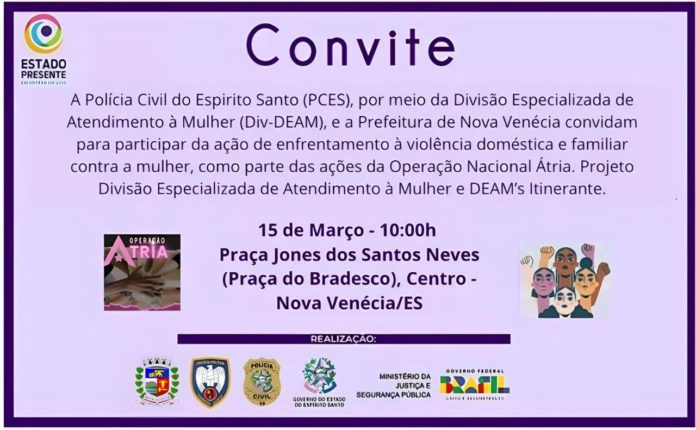 Nova Venécia terá ação de prevenção à violência contra a Mulher Praça Jones dos Santos Neves