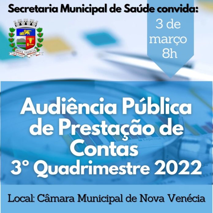 Prestação de contas da saúde acontece na Câmara de Nova Venécia na próxima sexta-feira às 08h em audiência pública