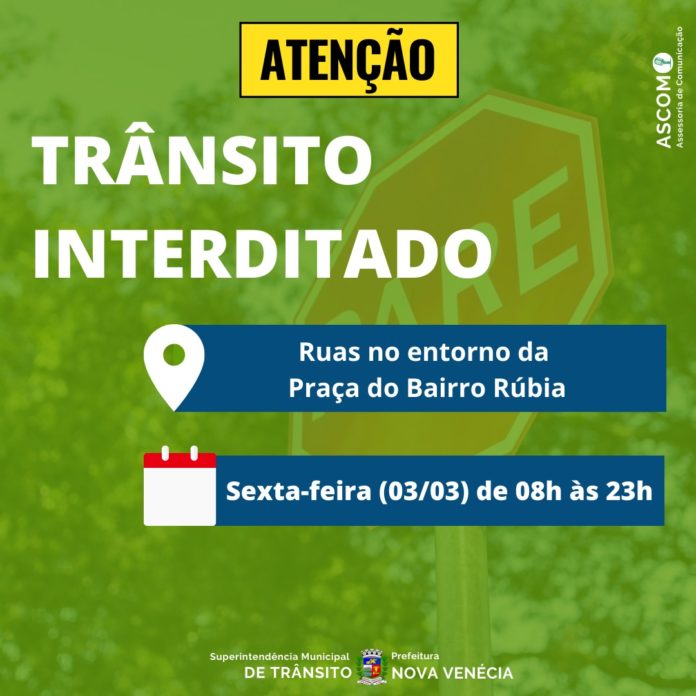 Trecho da Rua Brasileiro será interditado nesta sexta-feira(03) para inauguração da Praça do Bairro Rúbia