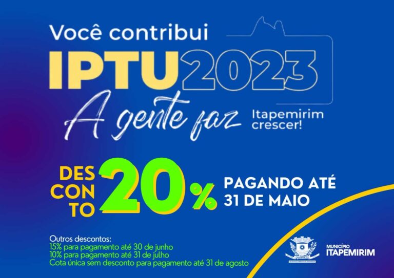 IPTU COM DESCONTO DE 20% SÓ ATÉ 31 DE MAIO