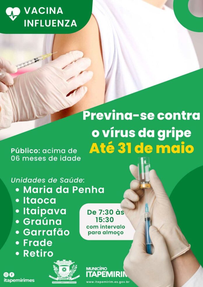 JÁ SE VACINOU CONTRA A GRIPE? A CAMPANHA VAI ATÉ QUARTA-FEIRA, DIA 31.