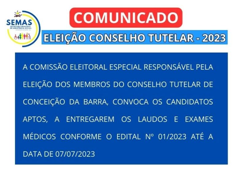 COMUNICADO - ELEIÇÃO CONSELHO TUTELAR 2023