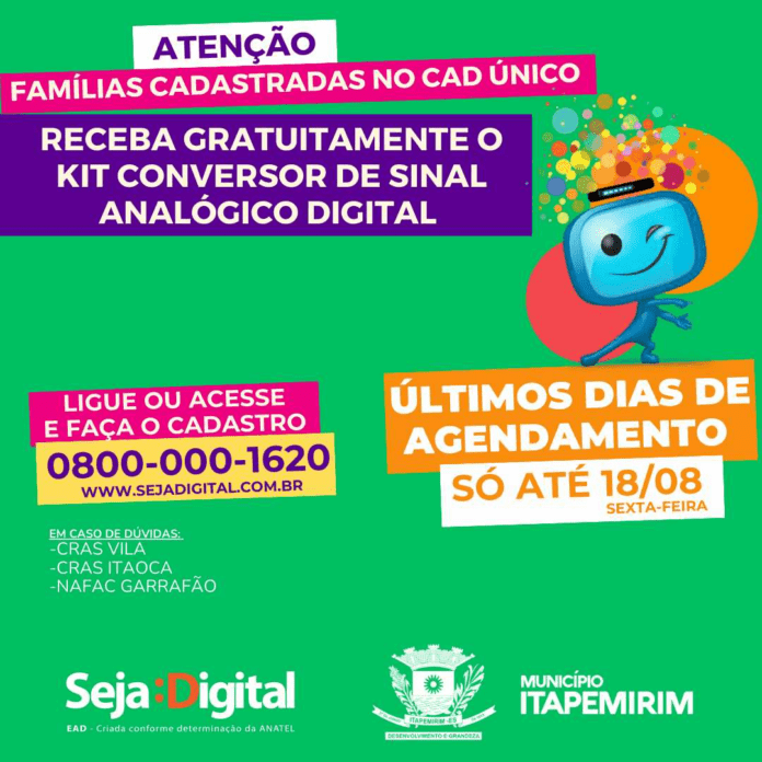 TERMINA SEXTA-FEIRA (18) O PRAZO PARA SOLICITAR O KIT DE CONVERSOR DIGITAL GRATUITAMENTE