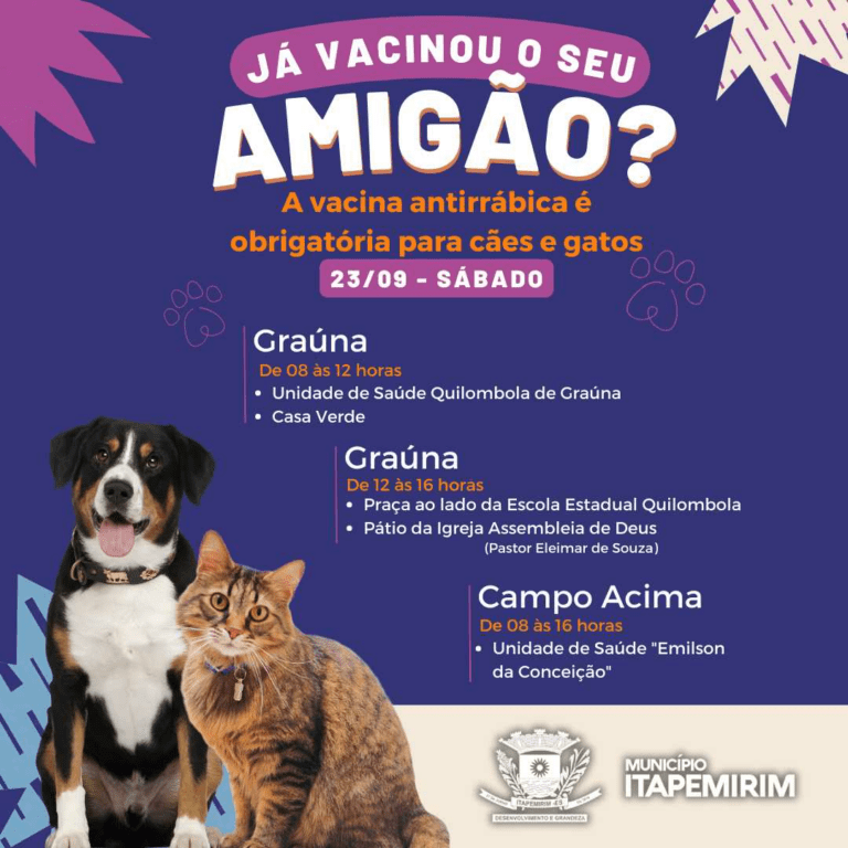 VACINAÇÃO ANTIRRÁBICA: SÁBADO A CAMPANHA DE VACINAÇÃO ESTARÁ EM GRAÚNA E CAMPO ACIMA