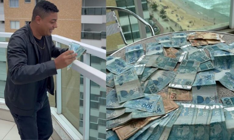 Guarapari teve chuva de dinheiro: “Sheik” joga 10 mil reais do alto de prédio